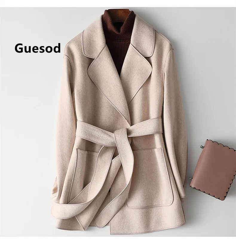 

Guesod Women Wool Coat 2022 Autumn Winter Female Double Sided Wool Coat Female Short Woolen Outerwear New