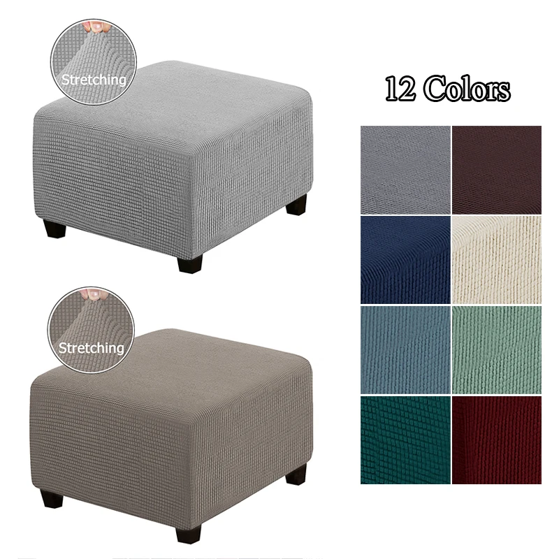 

1PC Polar Fleece Ottoman Stool Cover Elastic Square Footstool Sofa Slipcover Footrest Chair Covers Furniture Protector Covers