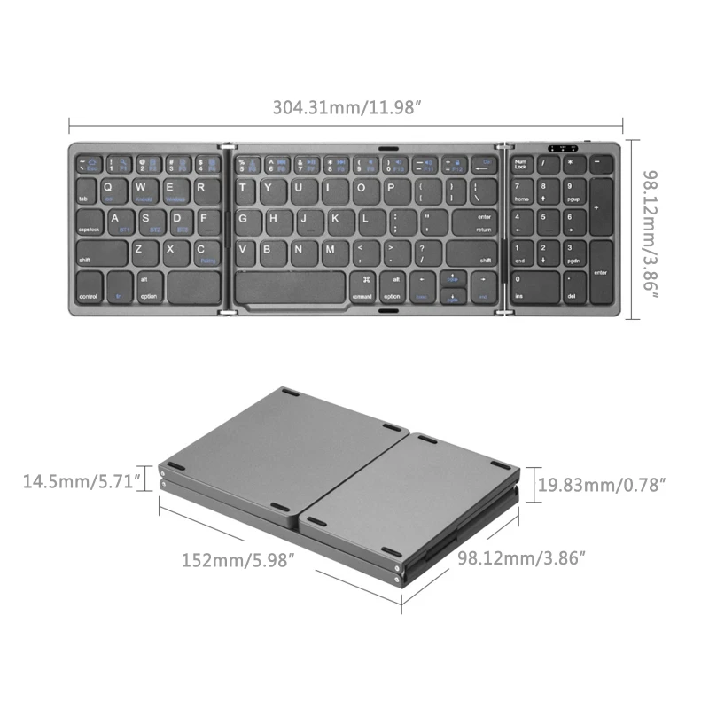 

Portable Mini Three Folding Bluetooth Keyboard Wireless Foldable Keypad For iOS Android Windows ipad Tablet With Numeric Keypad