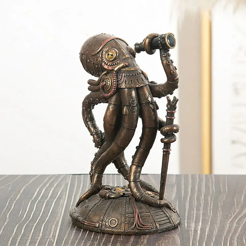 

Retro Resin Steampunk Cthulhu Mechanical Traveler Octopus Figurines Giant Kraken Marauder Simulation Home Living Room Decor