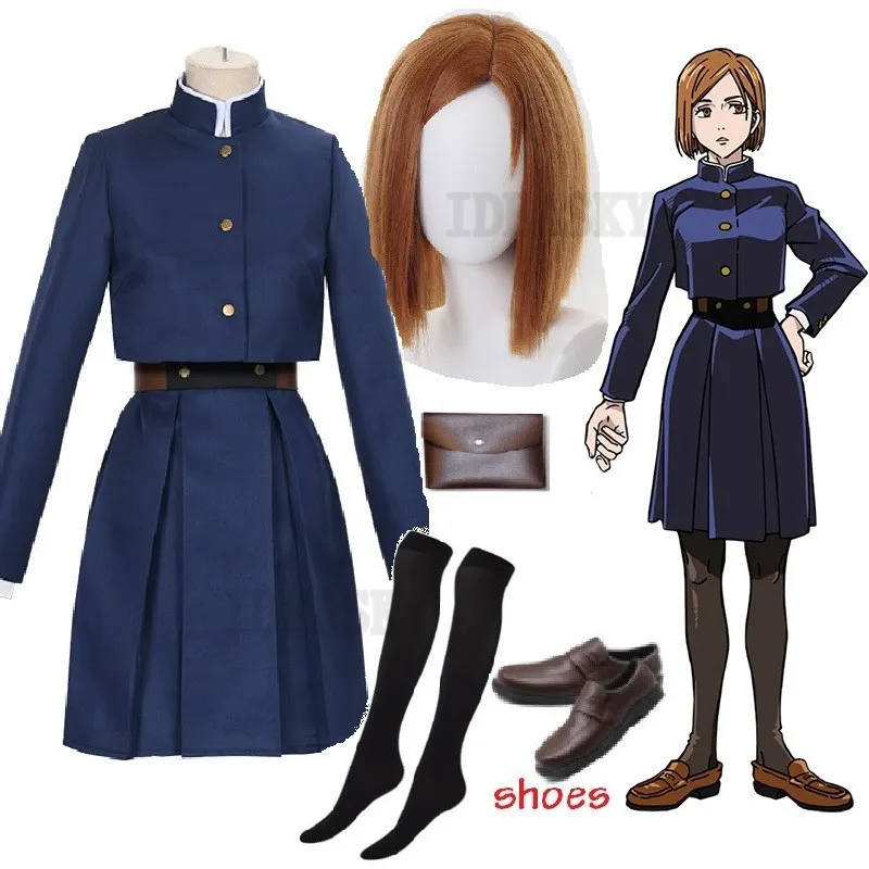 

Anime Jujutsu Kaisen Cosplay Costume Kugisaki Nobara Wig Waist Bag Dress Halloween Christmas Party Uniform Girls Women wig shoes