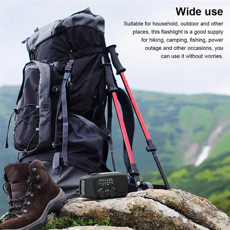 weather radio telescopic antenna hand crank solar rechargeable ipx3 outdoor led flashlight speaker emergency phone charger free global shipping