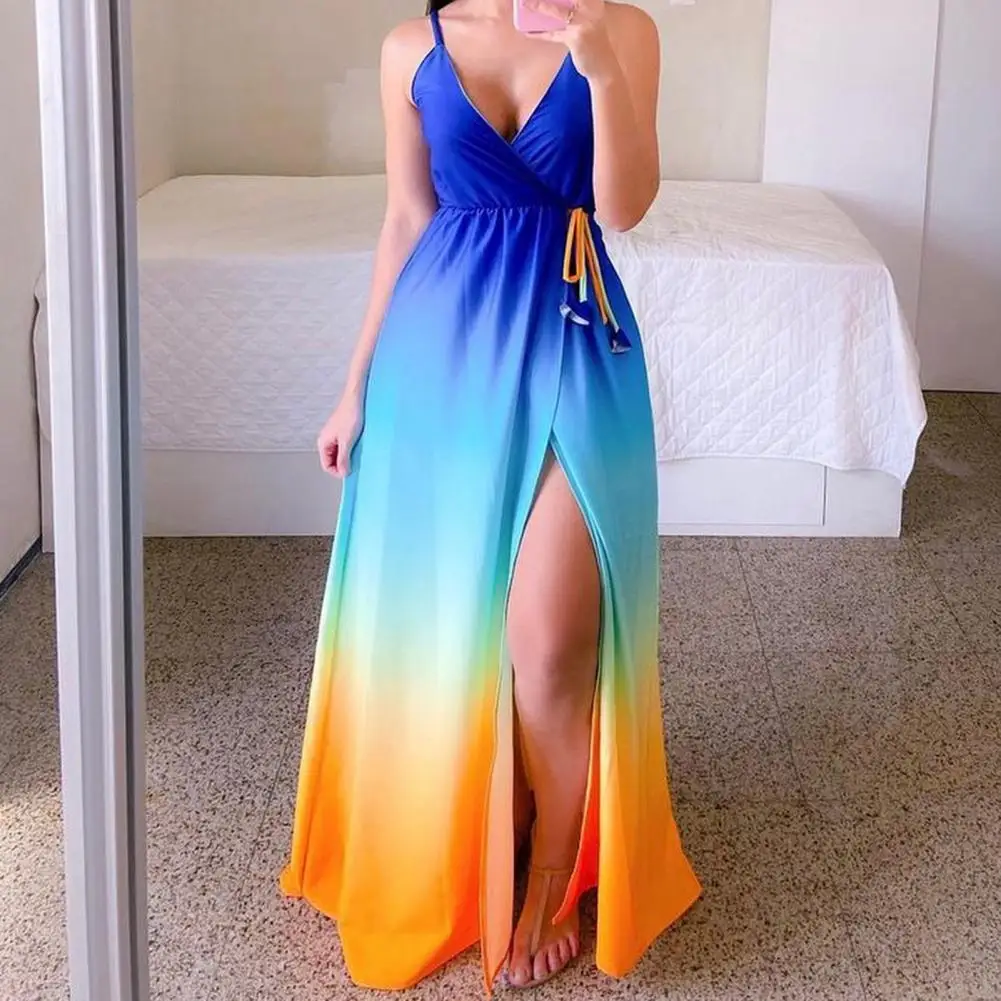 

Casual Dress Stylish Large Hem Women Dress Split Design Strap Dress
