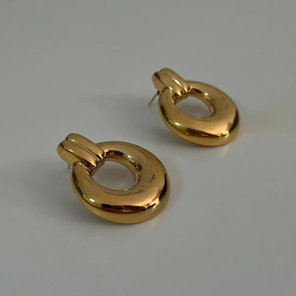 Модные глянцевые полые круглые массивные серьги-гвоздики для женщин из