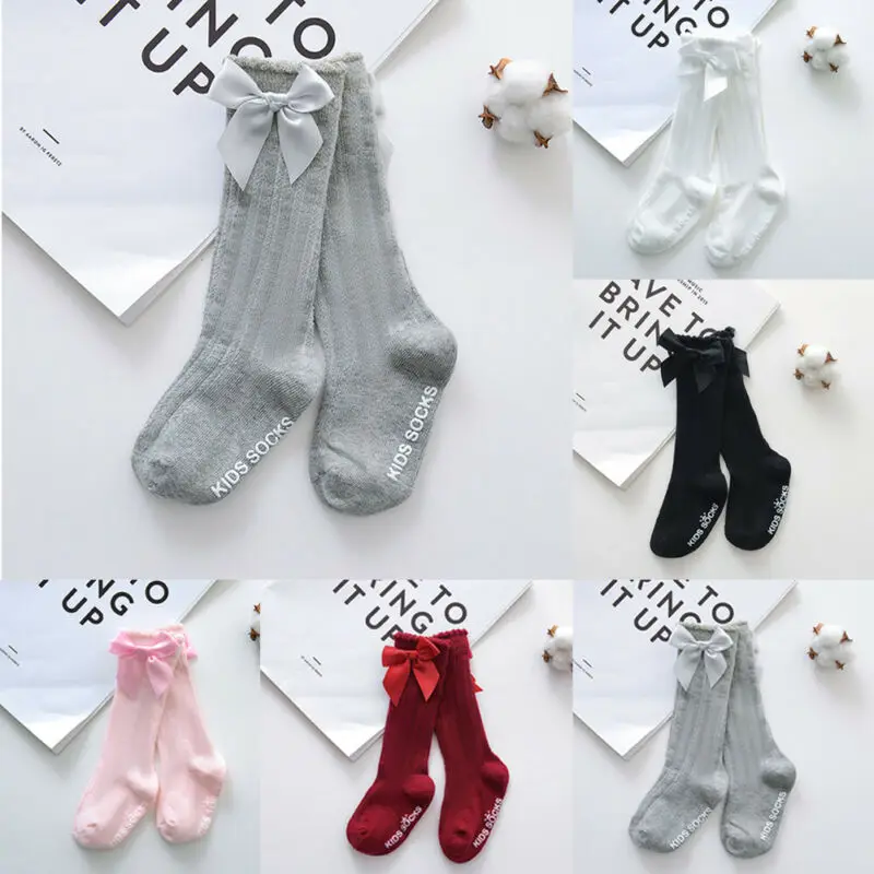 

0-4Y New Kids Toddlers Girls Stockings Big Bow Knee High Long Soft Cotton Lace Baby