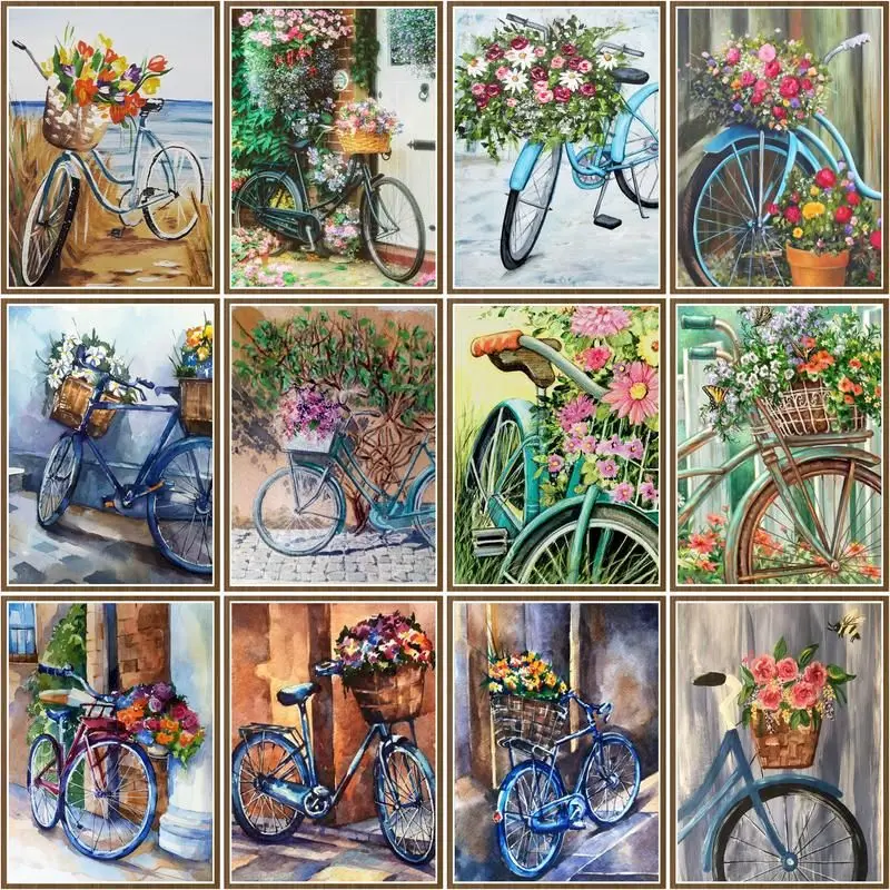 

CHENISTORY Painting By Number Flower Bicycle Diy Frame Picture By Numbers Wall Art Acrylic On Canvas Home Decoration