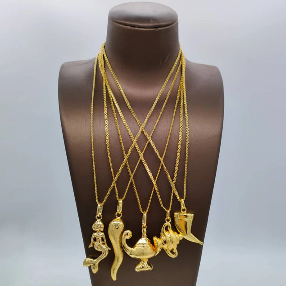 

5Pcs/Set Pendant Necklace Jewelry Set for African Women Fashion Retro Pendants 18K Gold Color Necklace Set for Party Accessories