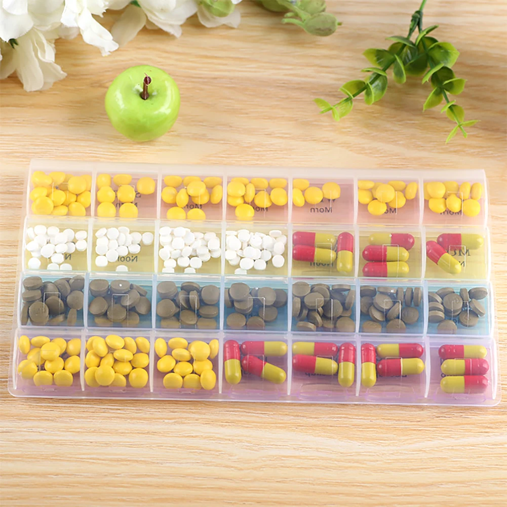 

2 Row(14Grids) / 3Rows(21Grids) 7 Days Weekly Pill Case Medicine Tablet Dispenser Carry Pill Box Splitters Pill Storage Supplies