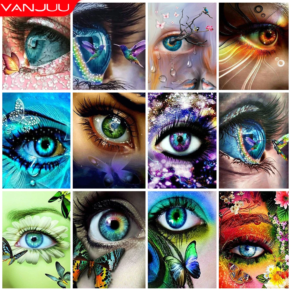 

Eye Scenery Diamond Embroidery Full Round Diamond Mosaic Abstract Girl Eye Rhinestones Picture Home Decor Gift