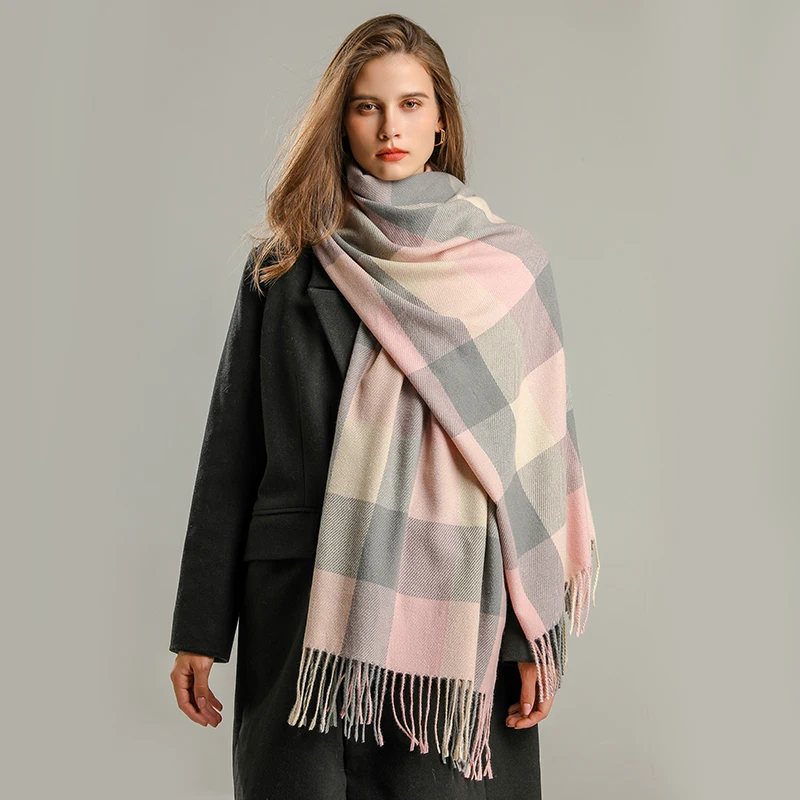 

Elegant Plaid Cashmere Scarf for Women Warm Winter Shawl Wrap Pashmina Blanket Poncho Female Neckercheif Bufanda Echarpe Foulard