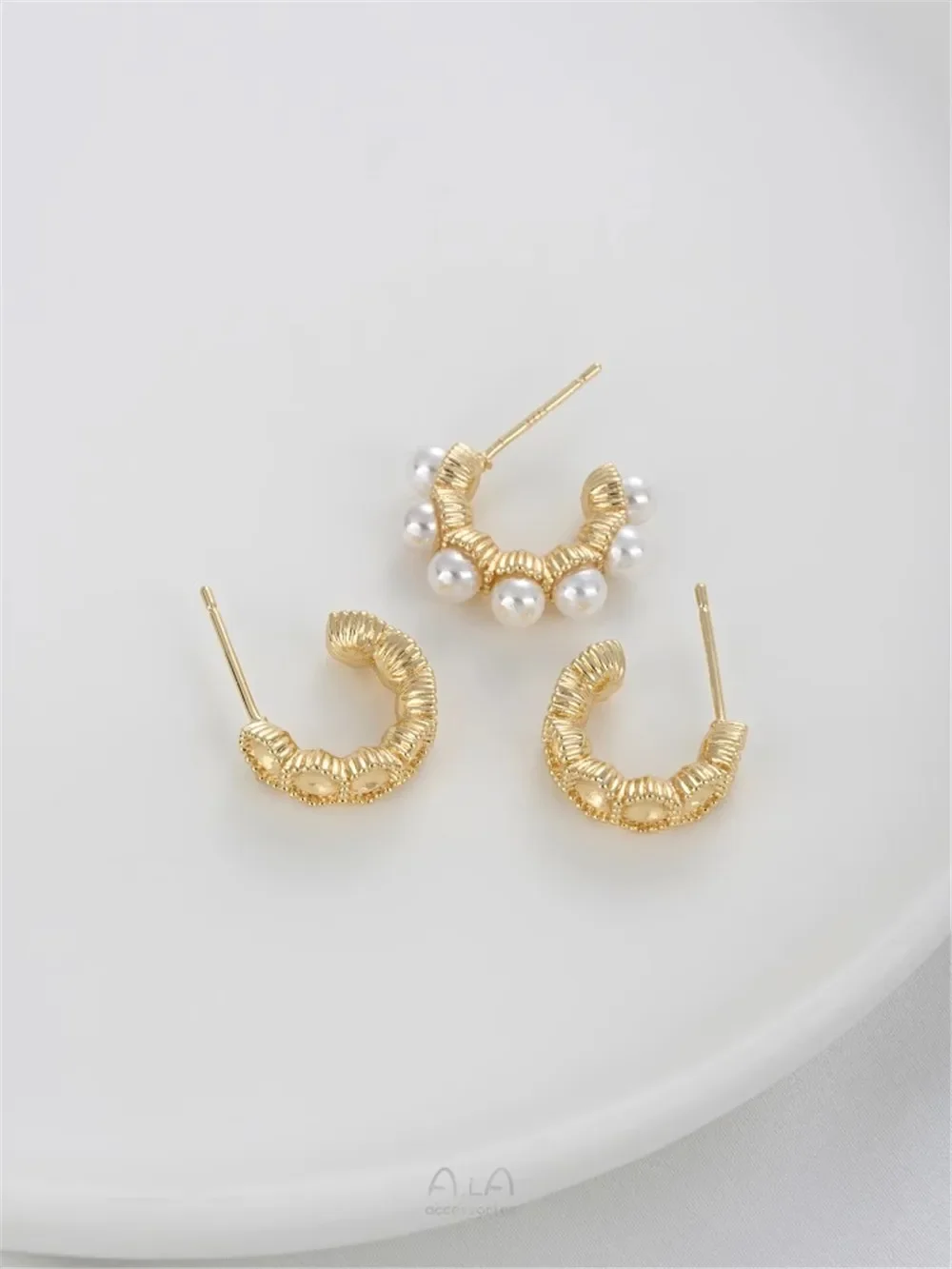 Фото Серьги-гвоздики из серебра 925 пробы с позолотой 14K, с кружевными бусинами, для самостоятельного изготовления, с жемчугом, аксессуары E356 №3