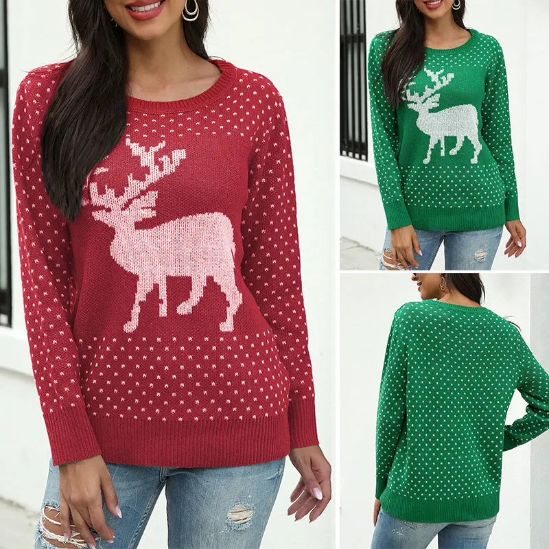 

Лидер продаж Kf-осенне-зимние жаккардовые Рождественские свитера с изображением снежинок оленей Топы женские вязаные пуловеры с длинным ру...