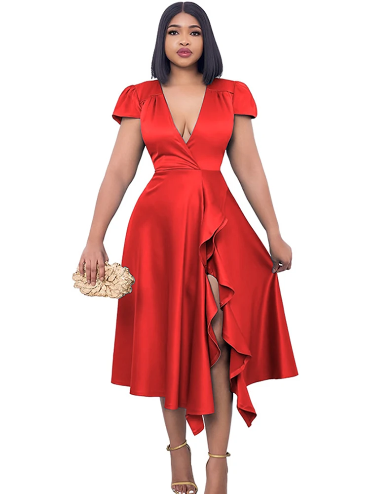 

Robes African Dress Women V Neck High Waist Dashiki Africa Clothing 2023 Summer New Solid Sexy Elegant Long African Party Dress