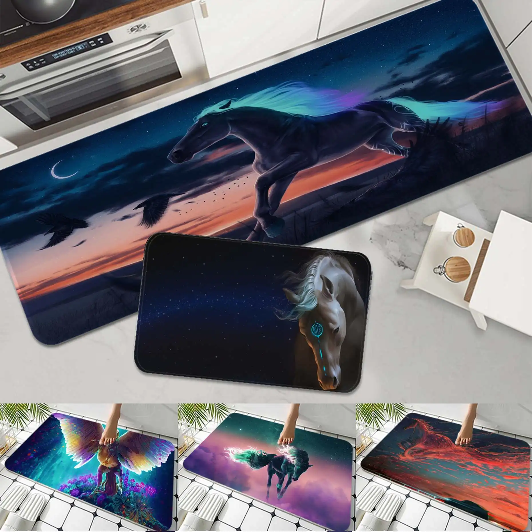 

Horse Art Door Mat Non-Slip Laundry Room Mat Laundry Decor Balcony Child Living Room Toilet Rug