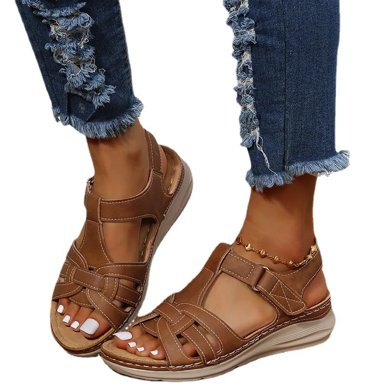 Women's Summer Flat Round Toe Sandals 2022 New Retro Button Sandals Comfy Comfortable Shoes for Women Size 43 Slippers Sneakers