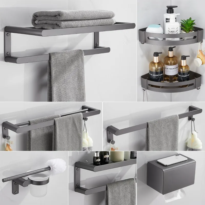 

Punch-Free Bathroom Towel Rack Toilet Toilet Towel Single And Double Pole Rack Hardware Bathroom Pendant