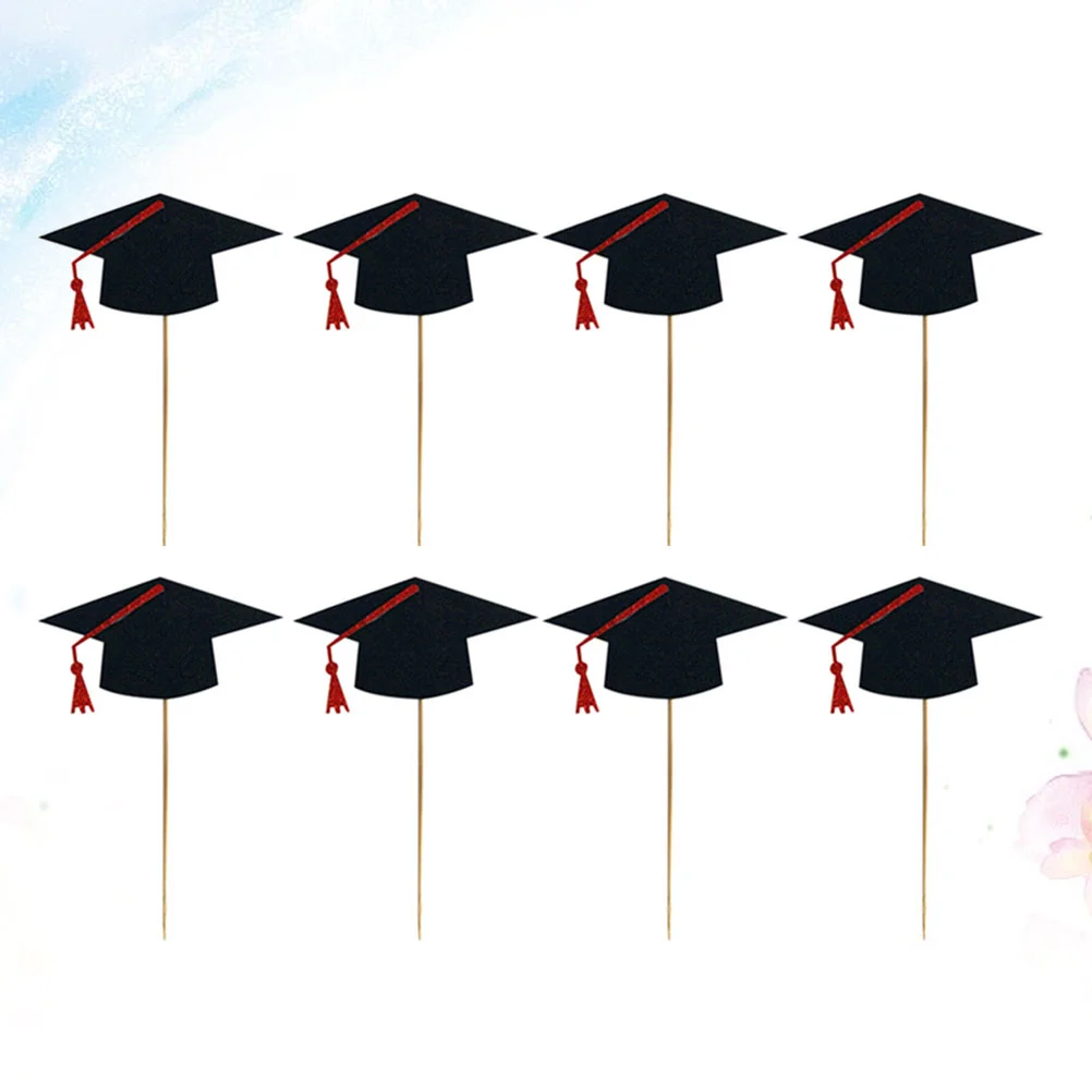 

Graduation Cap Pet Hat Fruit Picks Cupcake Grad Costume Toppers Topper Small Graduate Sticks Cake Accessories Party Supplies
