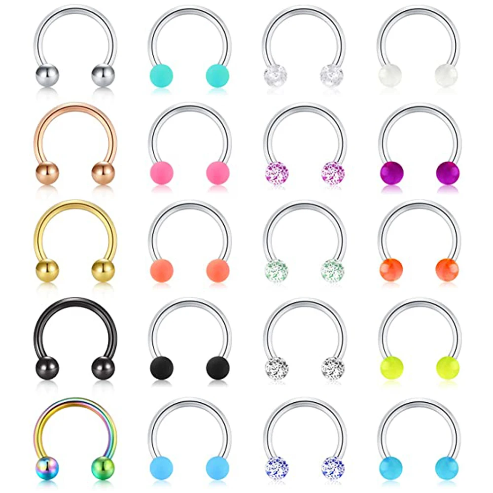 

20pcs 16G Surgical Steel Horseshoe Nose Septum Rings Jewelry Cartilage Helix Tragus Earring Hoop Lip Horseshoe Piercing Retainer