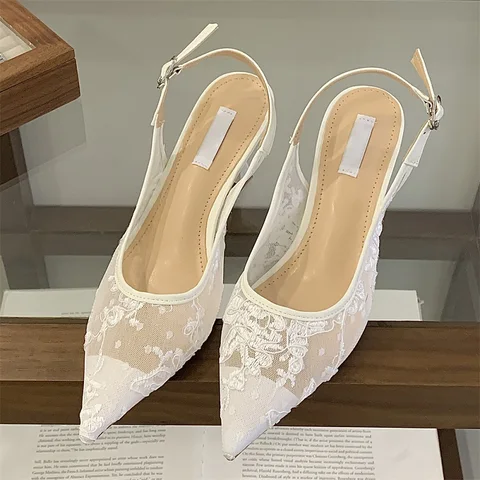 Eilyken модные женские туфли-лодочки с дышащей сеткой и острым носком с вышивкой, элегантные туфли на тонком каблуке с пряжкой и ремешком