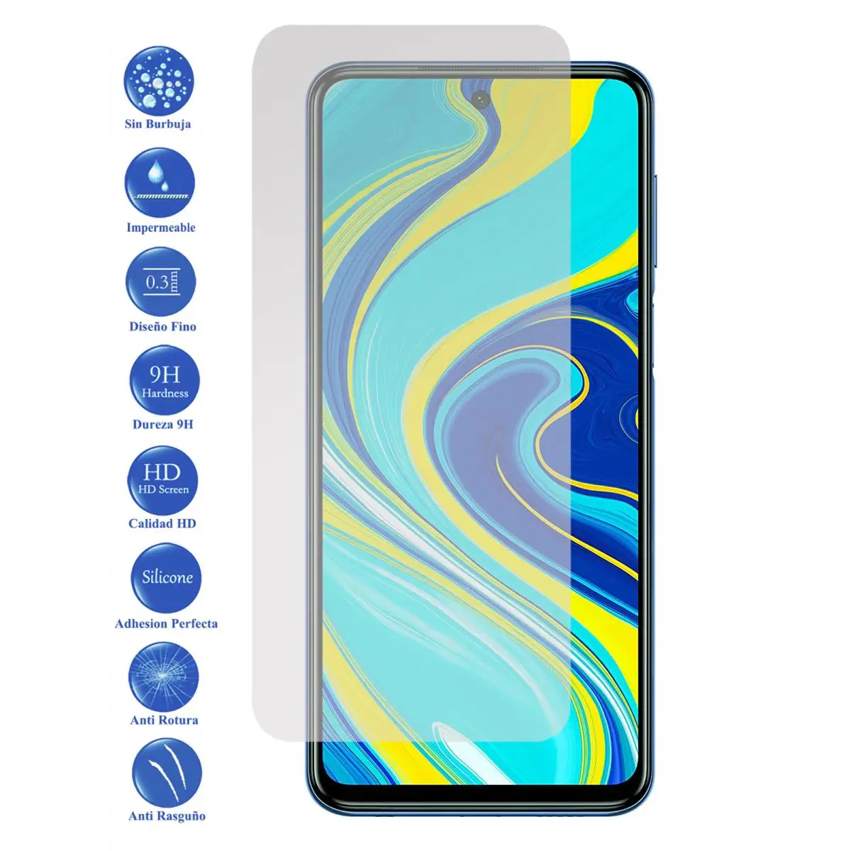 

Xiaomi Note 9 Pro tempered glass screen Protector 9H for movil - Todotumovil