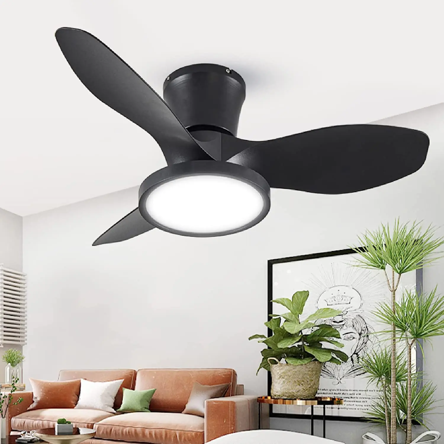 

Quiet Ceiling Fan with LED Light DC motor 32 inch Large Air Volume Remote Control for Kitchen Bedroom Dining room Patio