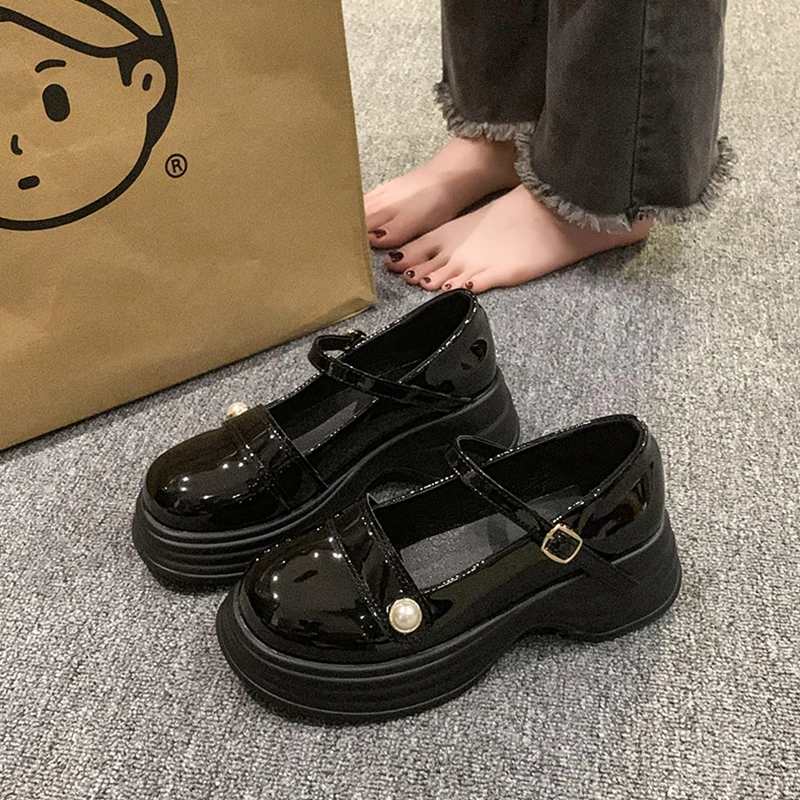 

Casual Woman Shoe Modis Black Flats Round Toe Female Footwear Autumn Oxfords All-Match 2023 Dress New Fall Retro On Heels Summer