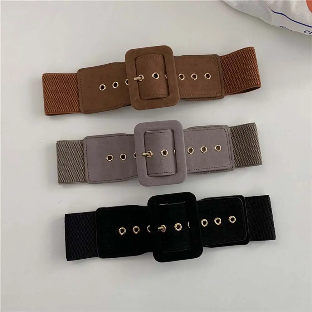 

Dress Decoration Black Red Gray Camel Metal Buckle Cummerbunds Women Belt Female Waist Strap Elastic Waist Belt