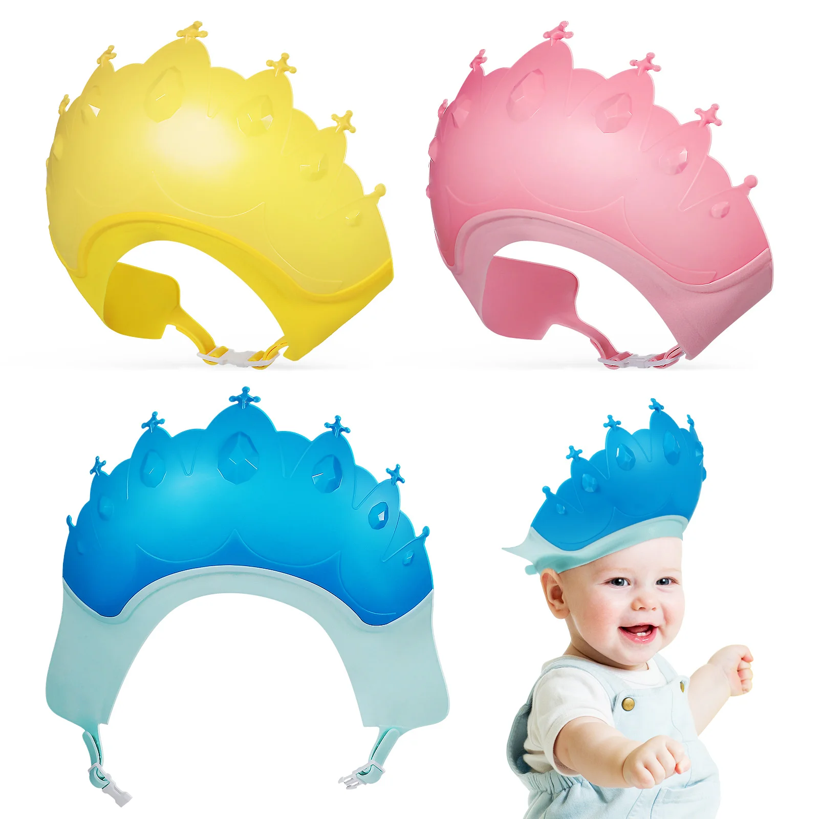 

3 Pcs Bath Hat Toddlers Shower Cap Protection Shield Kids Baby Hair Washing Plastic Babies Child Crown
