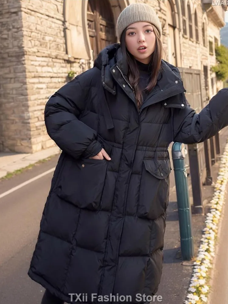 Модный пуховик TXii очень большого размера женское длинное Утепленное зимнее