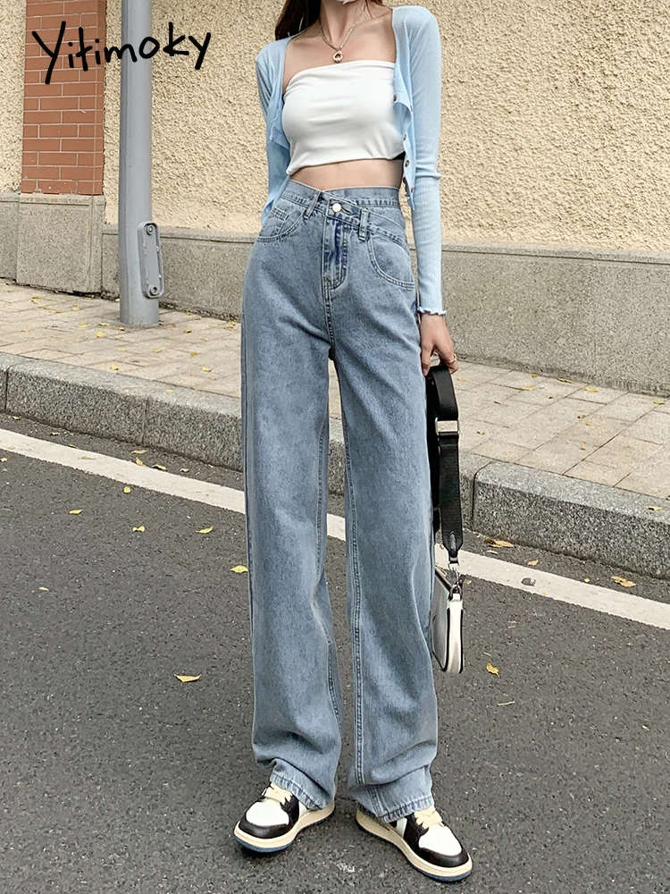 

Yitimoky High Waisted Fashion Jeans For Women Pant Women Jeans Wide Leg Denim Flare Pants Jeans Vintage Quality Straight Pants