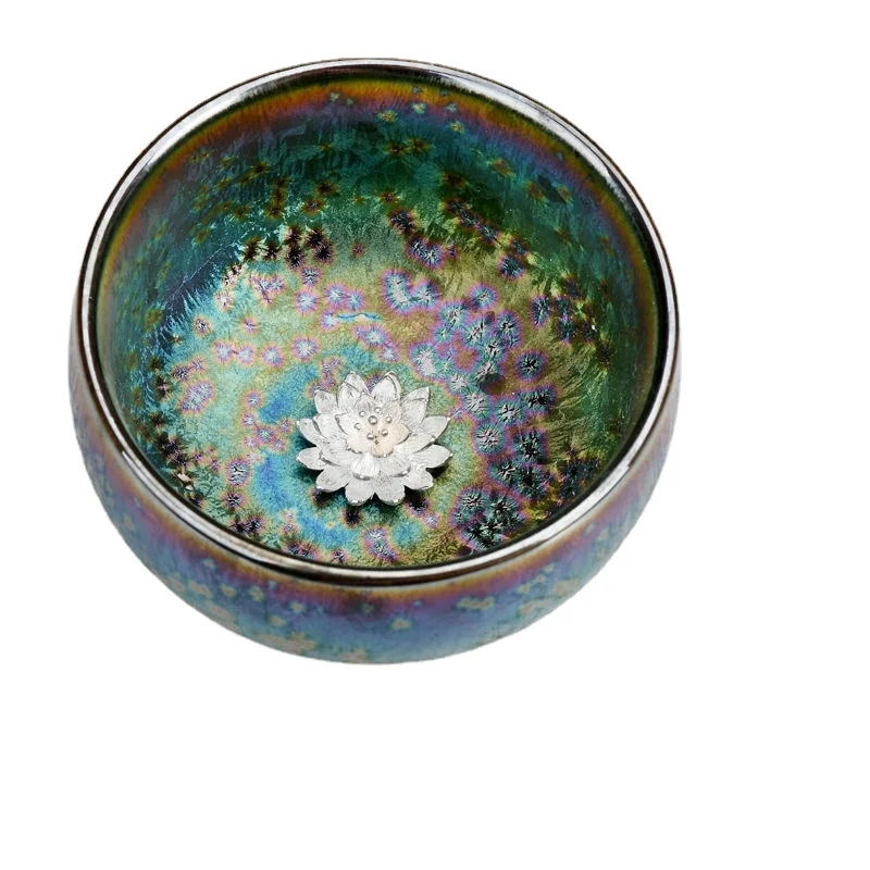 

Colorful Kiln Change Inlaid Silver Peacock Built Silver Fish Cup Tea Cup Master Cup Tea Bowl