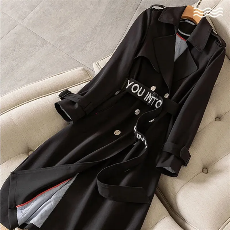 Женская двубортная ветровка средней длины повседневный тренчкот с вышивкой