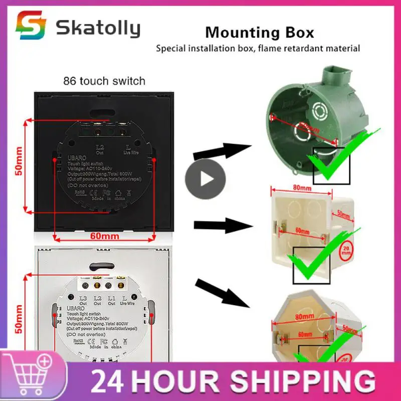 

Waterproof Touch Light Switch High-quality Led Crystal Glass Panel Wall Light Switch 1/2/3gang Glass Panel Switch Led Indicator