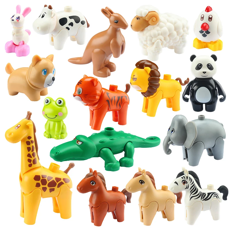 Zoo Big Particle Building Blocks Movable Cute Animals Kangaroo Duplo Accessories Smooth Material Educational Toys For Children