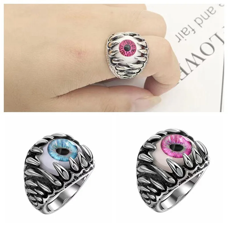 

Men's Fashion Vintage Dragon Claw Evil Eye Ring Fashion Devil Eyeball Party Rings Men Jewelry Anime Skull Hip Hop