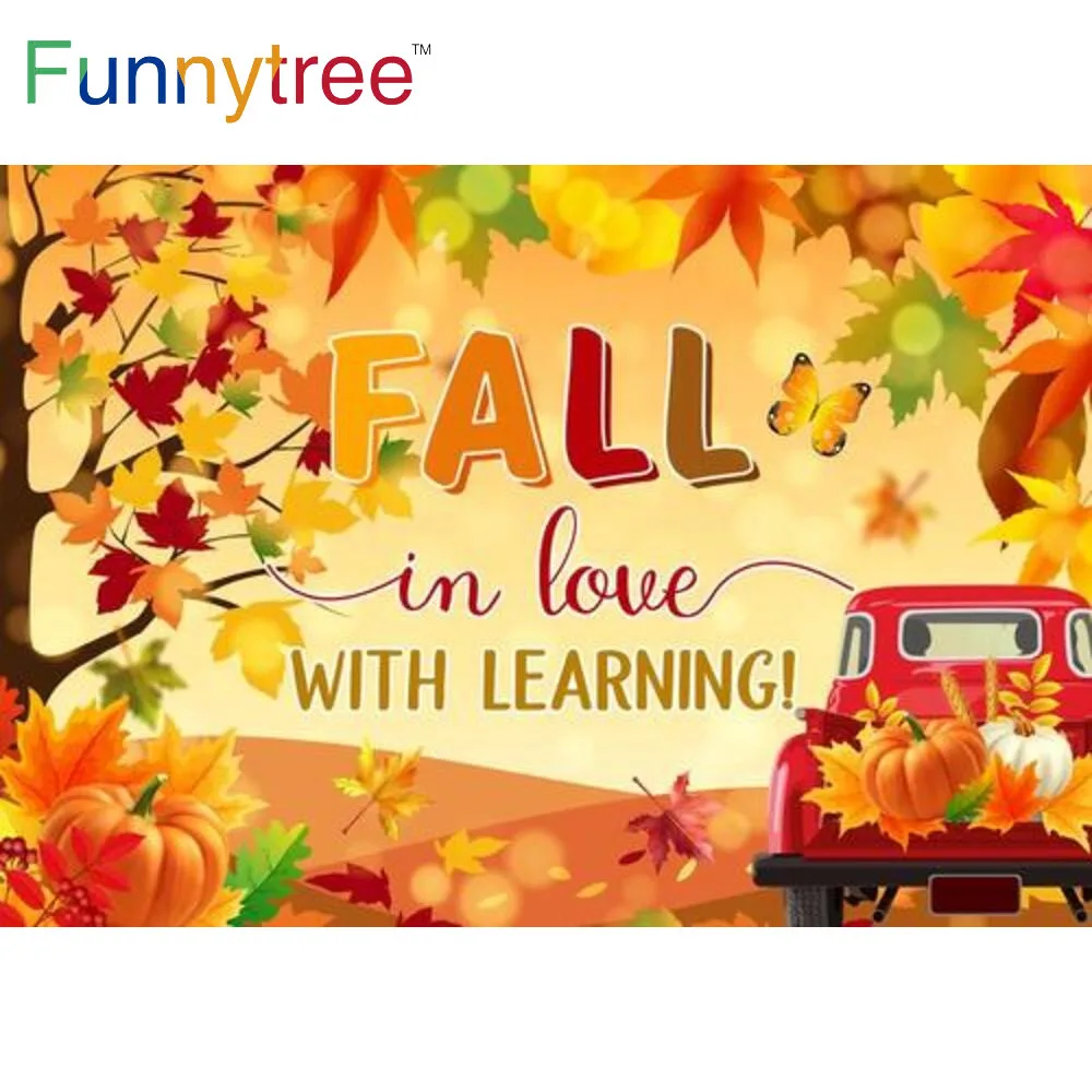 

Funnytree Fall in Love with Learning Background Back to School Autumn Party Classroom Decor Pumpkin Banner Photobooth Backdrop