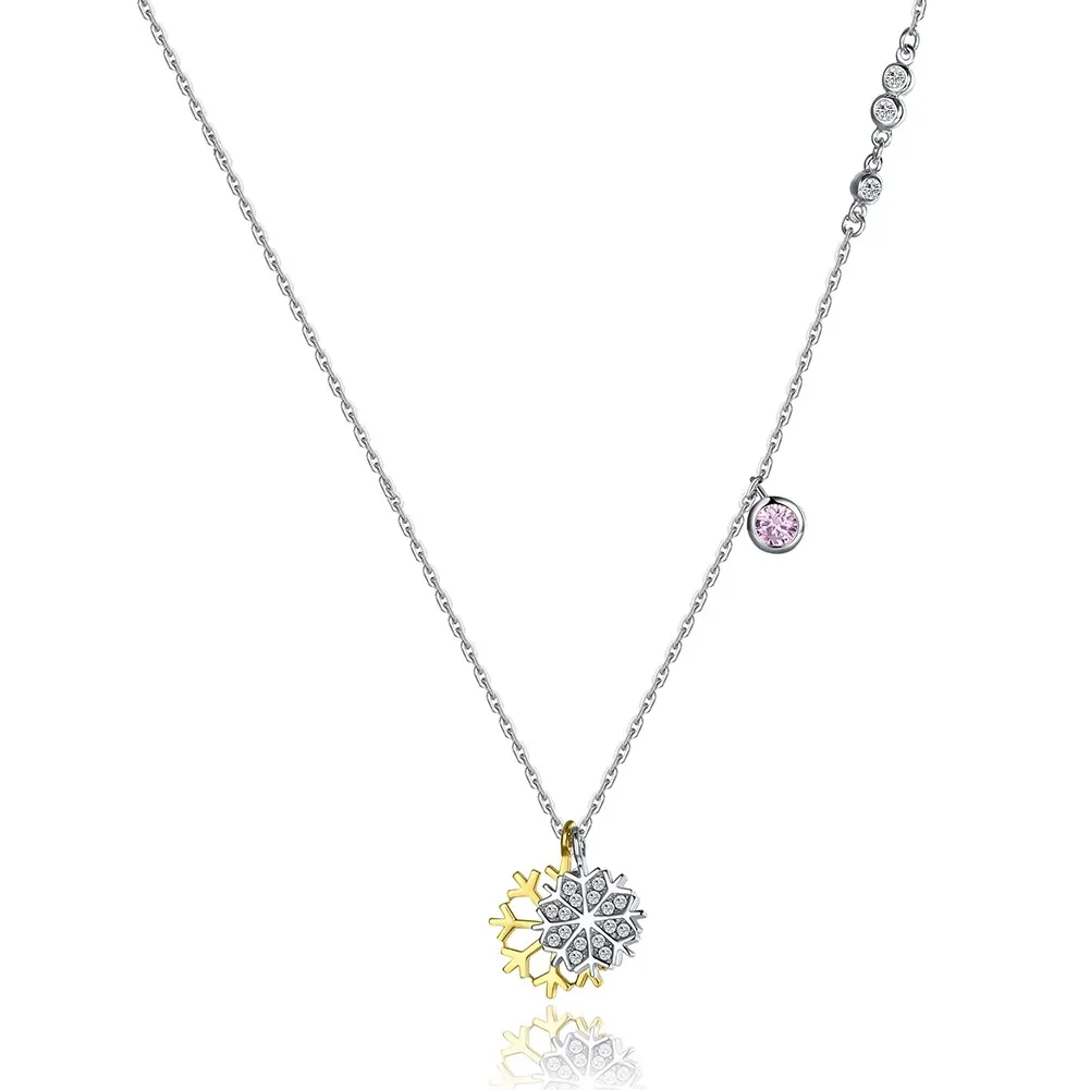 

PTE Fashion Sterling Silver Necklace Snowflake Double Pendant Two-Tone Sterling Silver Necklace
