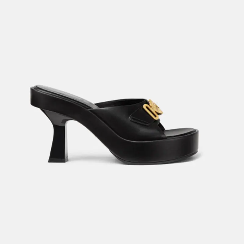 New European and American High-heeled Slippers with Thick Soles In Summer Fashion Metal Belt Buckle Show Sandals