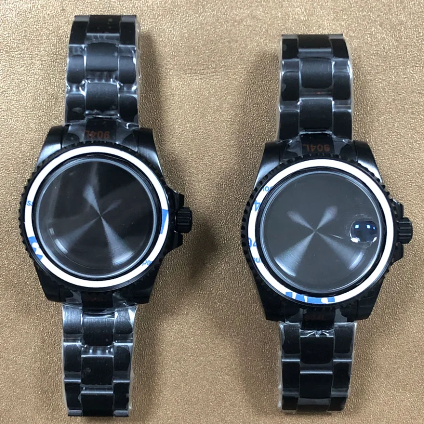 

Watch Set 40mm Watch Case PVD Black Stainless Steel Case Strap Sapphire Glass Fitted NH35 Movement Watch Accessories