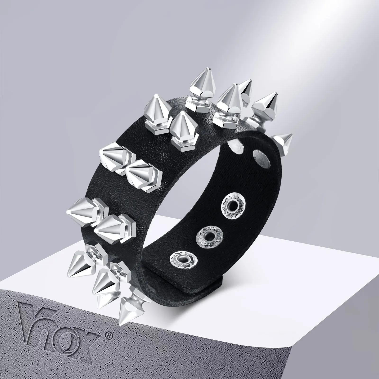 

Vnox Rock Rivet Bracelets for Men, Gothic Wide Wristband, Punk Hippie Black PU Leather Bangle