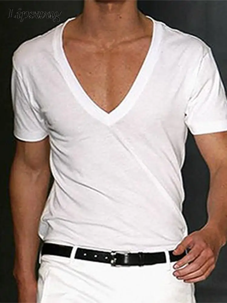 Футболка мужская однотонная с V-образным вырезом винтажный Повседневный