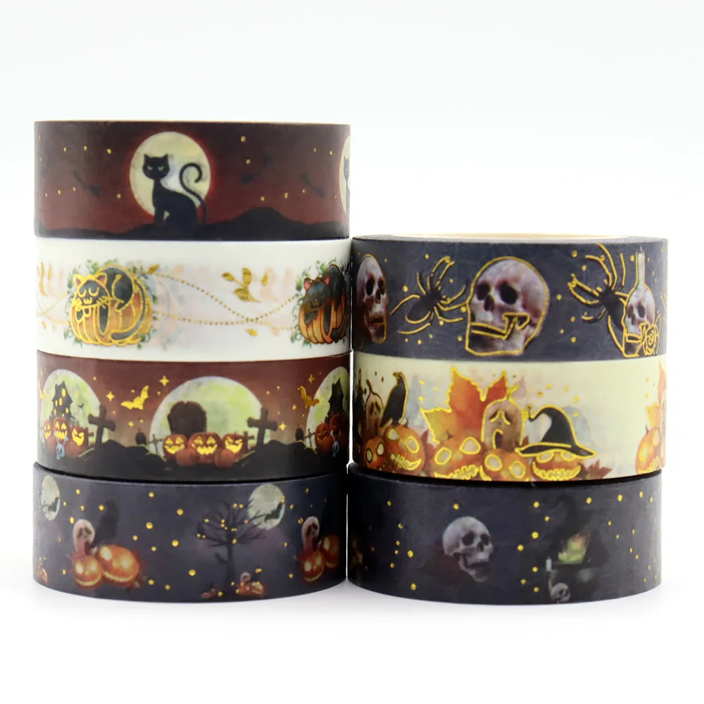 

NEW 10pcs/Lot 15mm*10m Halloween Pumpkin Birds Cats Spider Hats Decorative Washi Tape Scrapbooking Masking Tape Office Supply