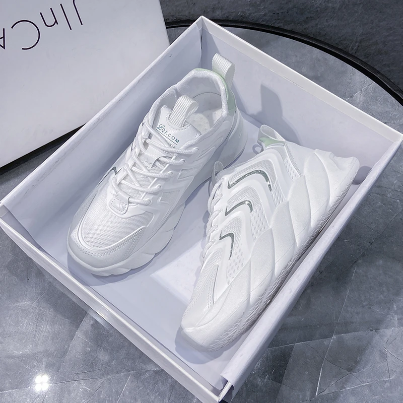 

2022Ladies Fashion Thick Sole Mesh Ladies Sneakers Fashion Wedge Heel Light Color Women's Shoes Fashion Casual Platform Shoes