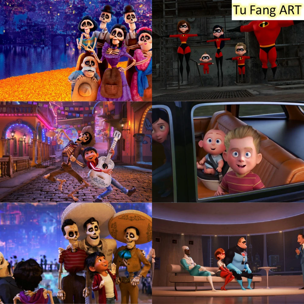 

Disney Anime Canvas Painting Wall Art The Incredibles/Dreaming Circle Travel Notes Posters and Prints Pictures Home Decoration