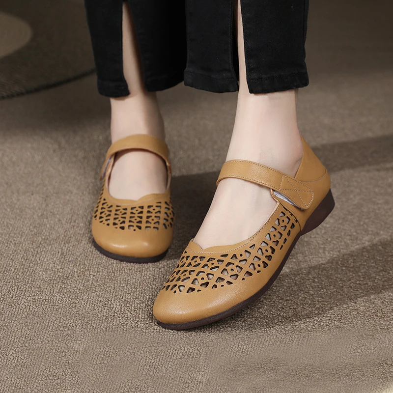 Сандалии женские из натуральной кожи босоножки на плоской подошве Нескользящие