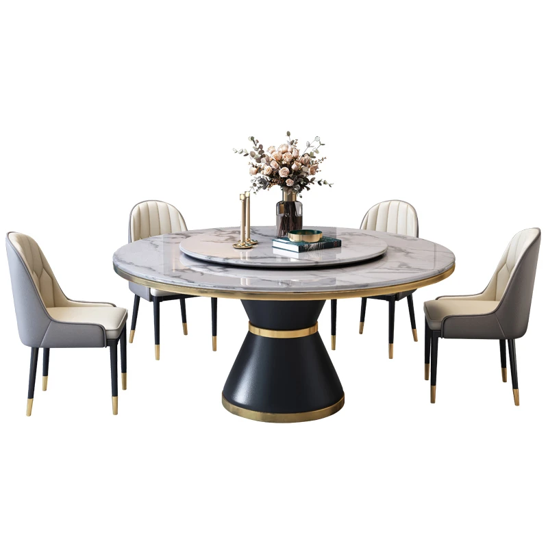 

Светильник и Роскошный каменный обеденный стол и стул, комбинированный круглый стол, современный и простой круглый маленький мрамор для дома