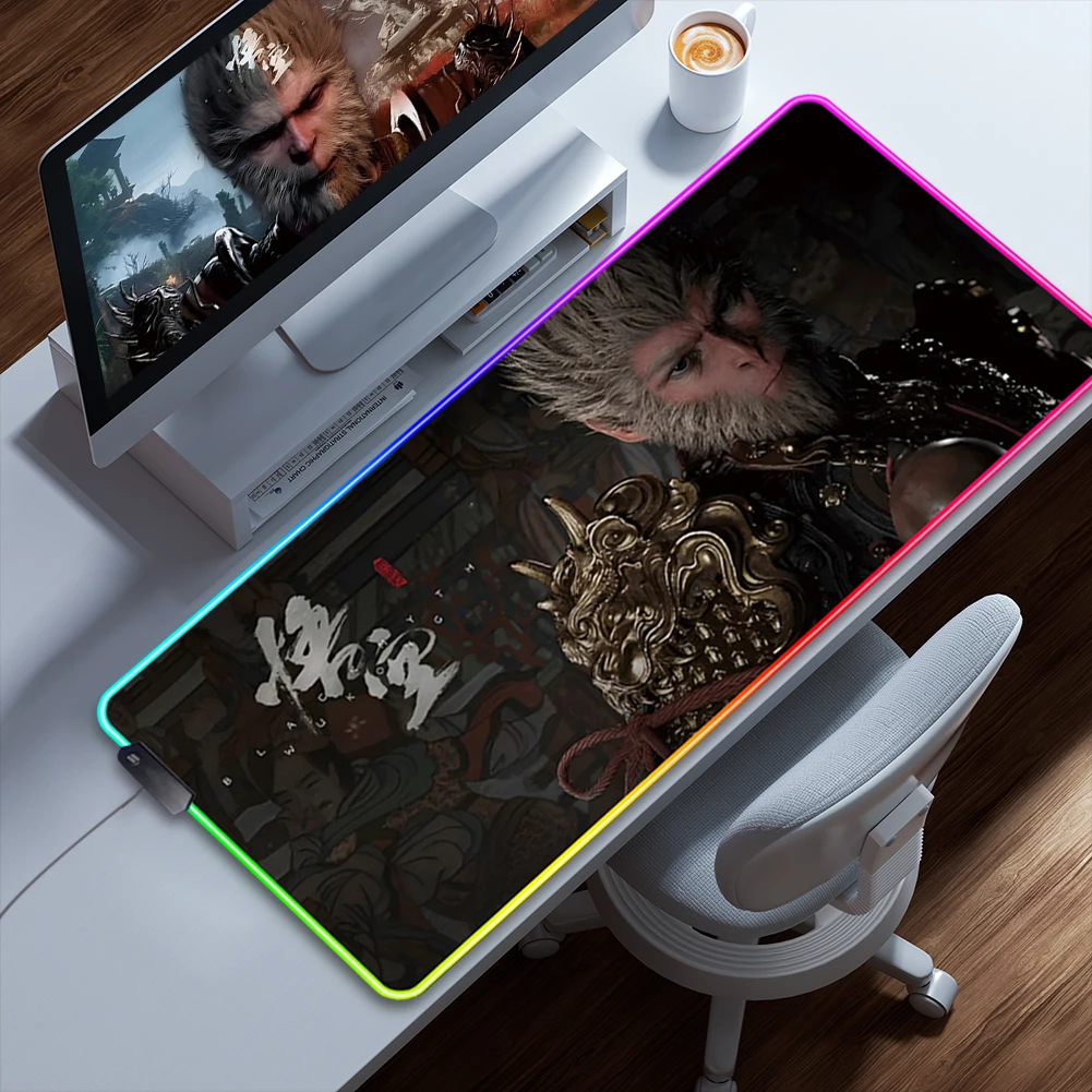 Большой игровой коврик для мыши Black Myth WuKong светодиодный клавиатуры нескользящий