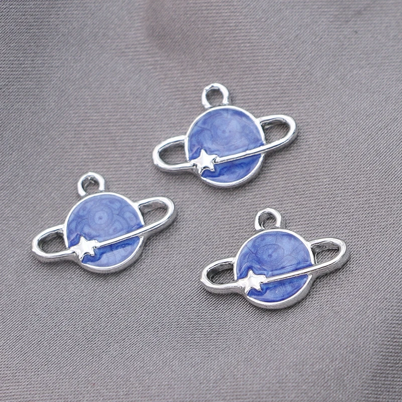 

10Pcs Silver Plated Blue Enamel Planet Charm for Jewelry Making Necklace Bracelet Pendant Earrings Accessories DIY Craft