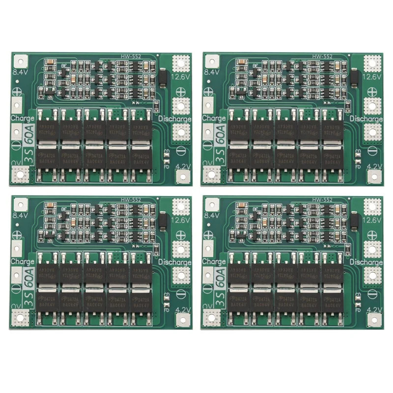 

Top Deals 4X 3S 60A Bms Board 11.1V 12.6V 18650 Li-Ion Lithium Battery Protection Board Enhanced Version