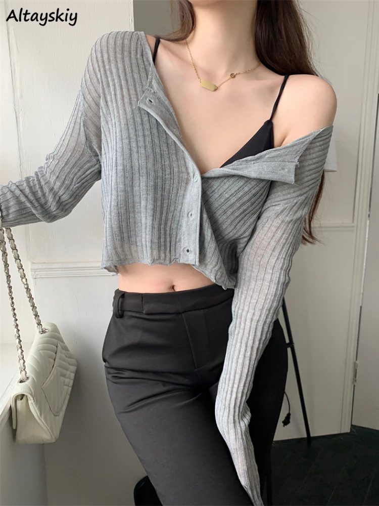 

Cropped Cardigan Women Sun-proof Thin Summer Knit Cool Fashion New Arrival Elegant Sexy Streetwear Casual Sweet Tender Girlish